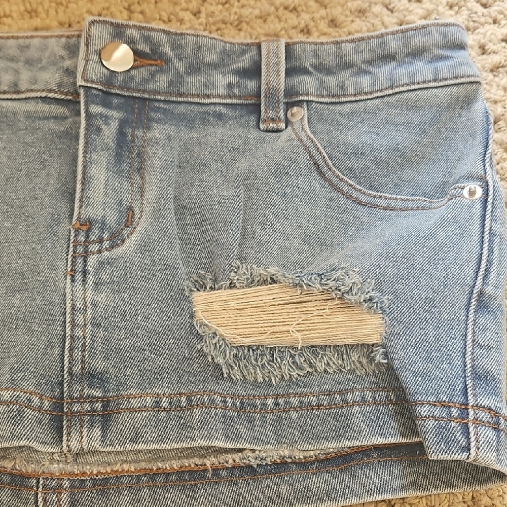 Finesse Light Blue Distressed Mini Skirt - Picture 2 of 5